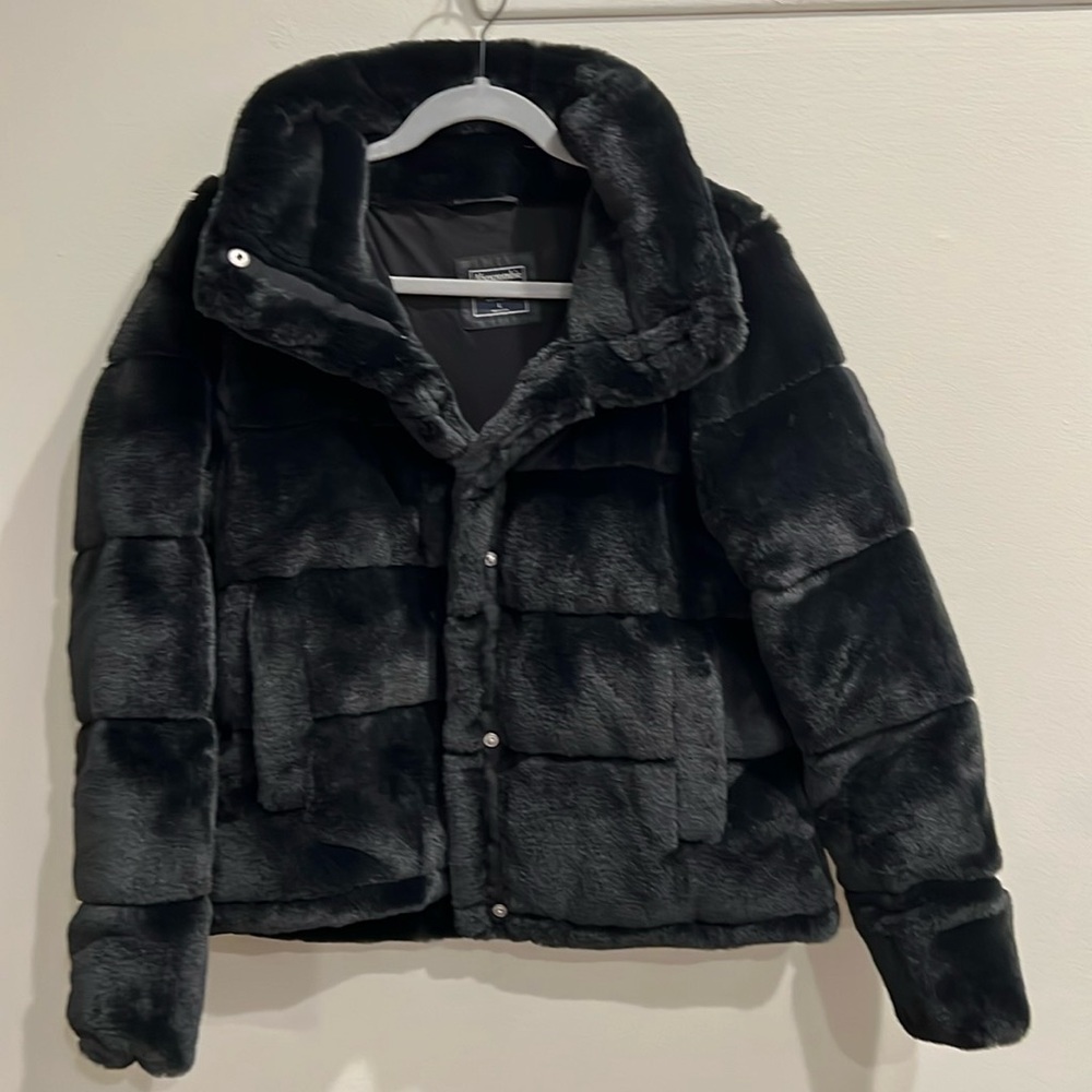 Abercrombie & Fitch Black Faux Fur Jacket